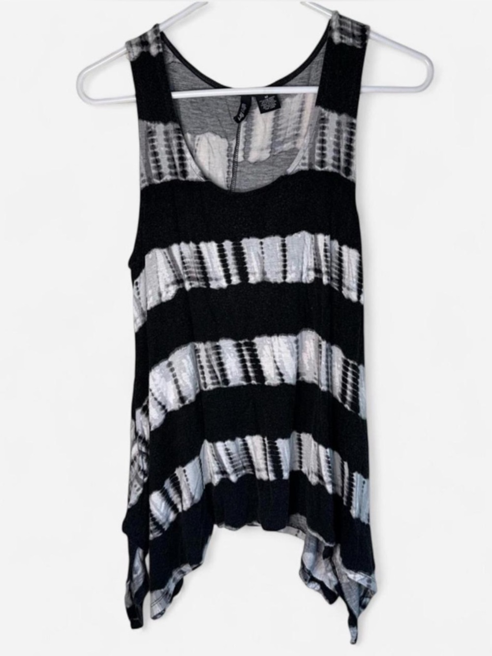 Ultra Flirt Tie Dye Tank Top - Size M - Black White Handkerchief Hem Sleeveless